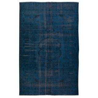 Navy Blue Color Handmade Turkish Area Rug for Contemporary Interiors