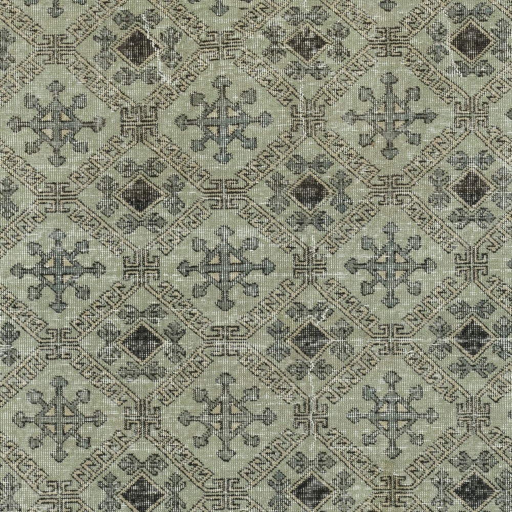 Modern Handmade Turkish Wool Area Rug with Floral Design and Green Background