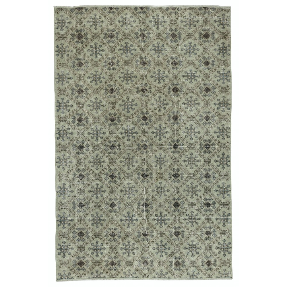 Modern Handmade Turkish Wool Area Rug with Floral Design and Green Background