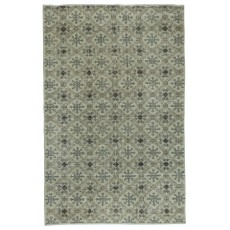 Modern Handmade Turkish Wool Area Rug with Floral Design and Green Background