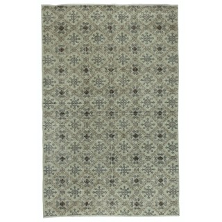 Modern Handmade Turkish Wool Area Rug with Floral Design and Green Background