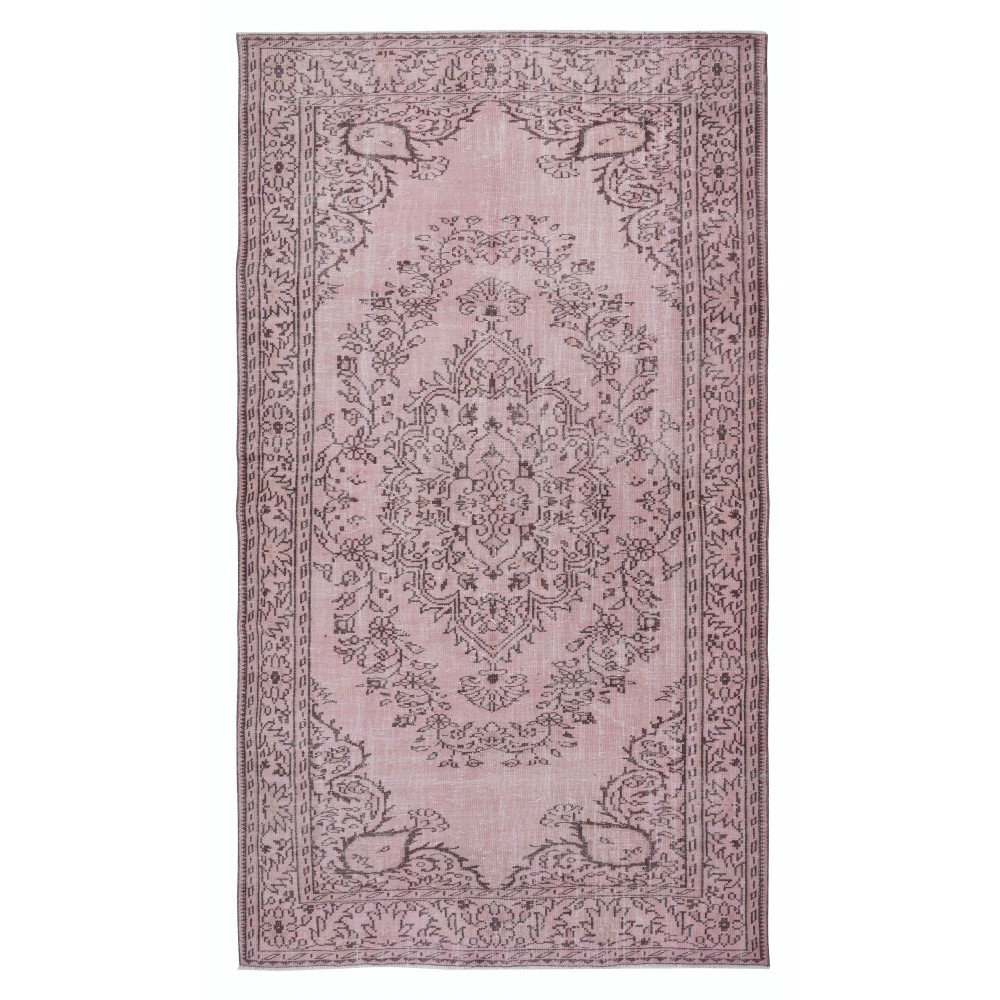Turkish Floor Rug in Pink Color. Modern Hand Knotted Area Rug for Kitchen and Living Room