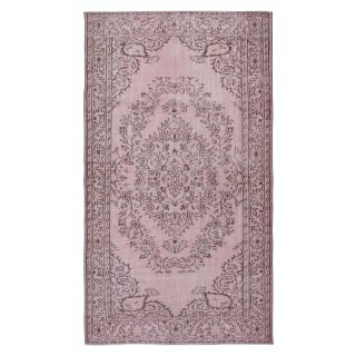 Turkish Floor Rug in Pink Color. Modern Hand Knotted Area Rug for Kitchen and Living Room