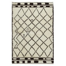 Moroccan Rug Made of Natural Undyed Wool, Handmade Diamond Design Tulu Carpet