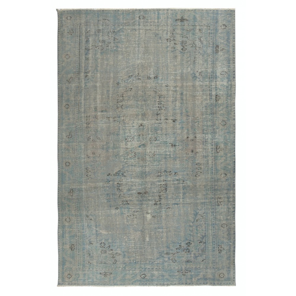 Decorative Handmade Turkish Wool Area Rug in Light Blue. Modern Floor Covering