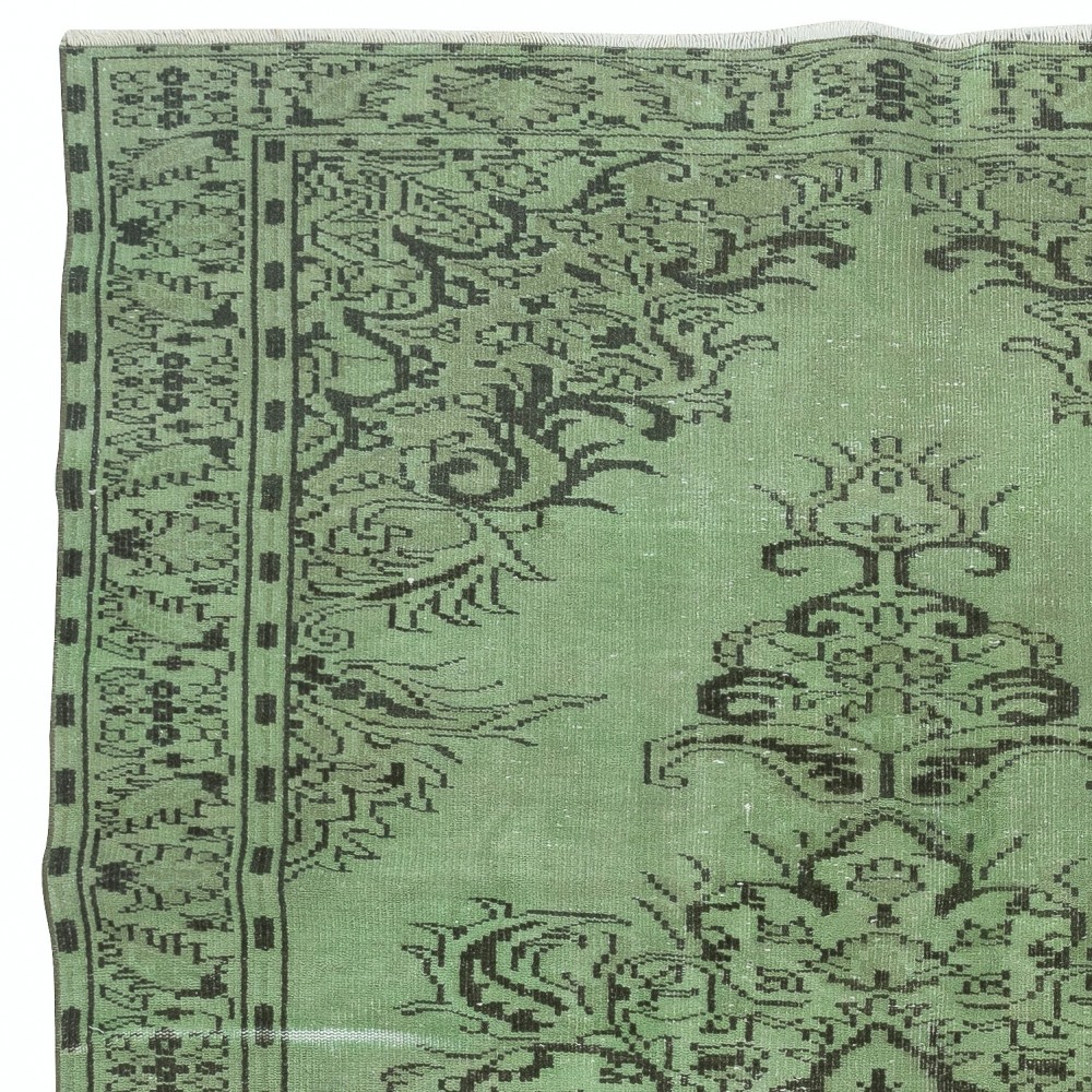 Modern Handmade Turkish Wool Area Rug in Green