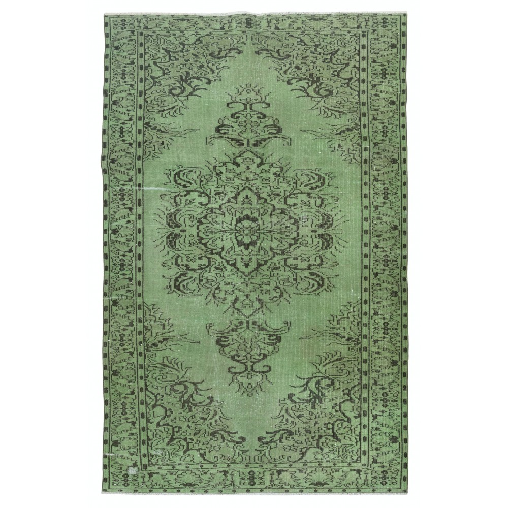 Modern Handmade Turkish Wool Area Rug in Green