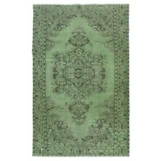Modern Handmade Turkish Wool Area Rug in Green