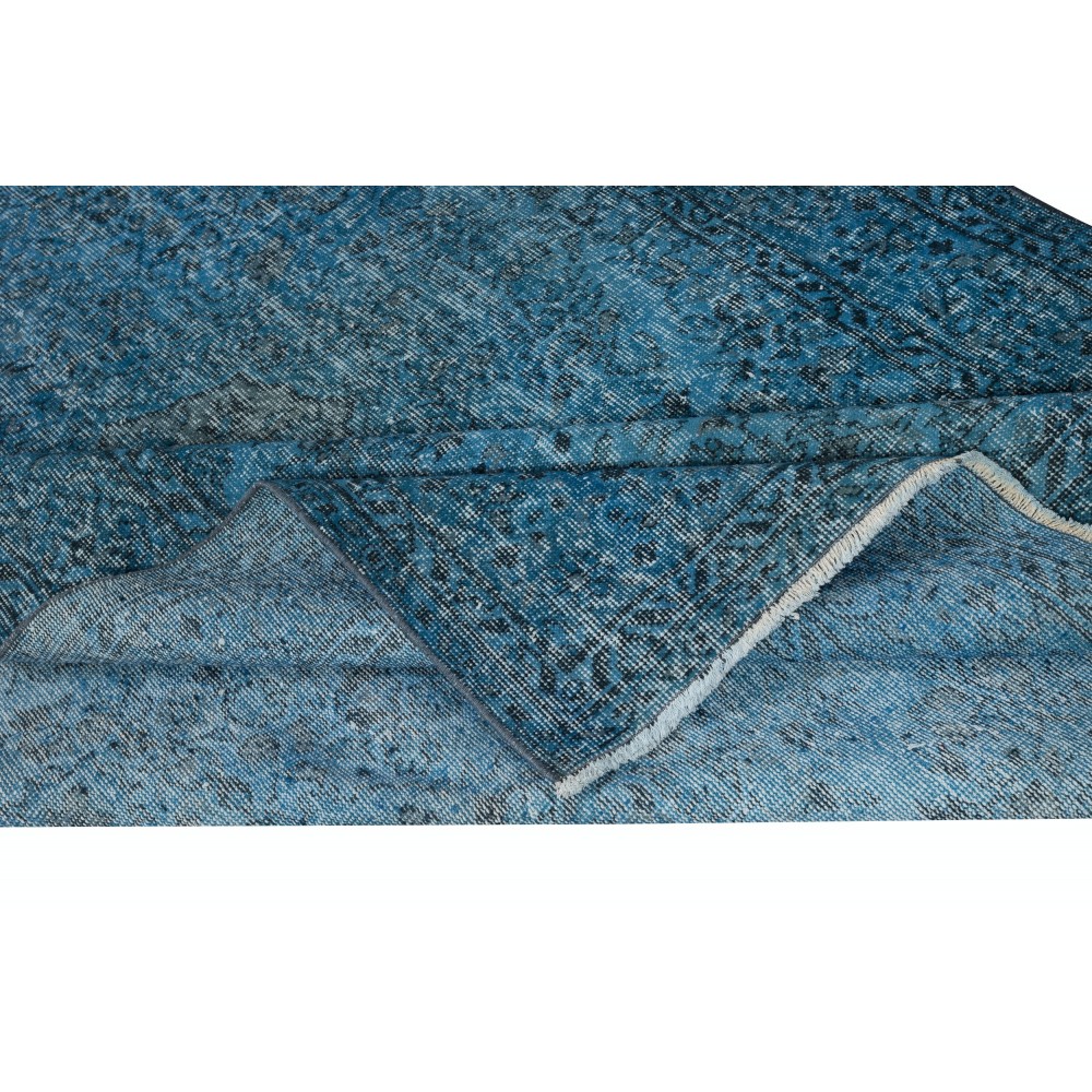 Decorative Handmade Turkish Wool Area Rug in Blue. Modern Floor Covering