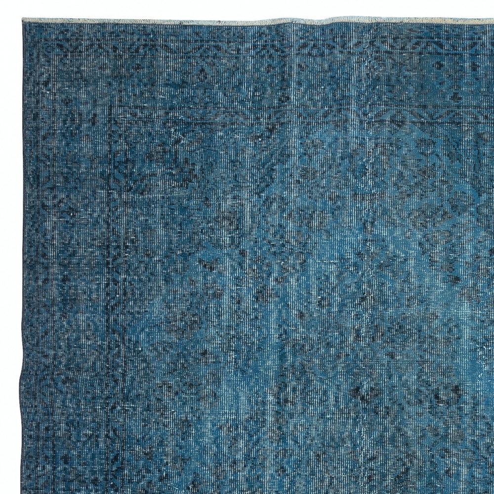Decorative Handmade Turkish Wool Area Rug in Blue. Modern Floor Covering