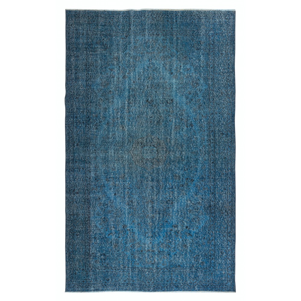Decorative Handmade Turkish Wool Area Rug in Blue. Modern Floor Covering