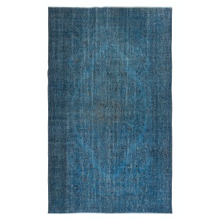 Decorative Handmade Turkish Wool Area Rug in Blue. Modern Floor Covering