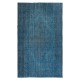 Decorative Handmade Turkish Wool Area Rug in Blue. Modern Floor Covering