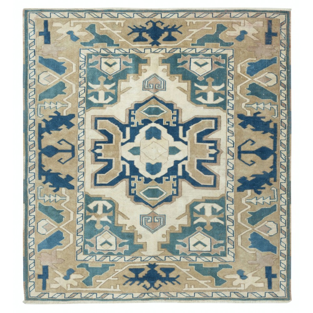 Vintage Handmade Turkish Area Rug, 100% Wool