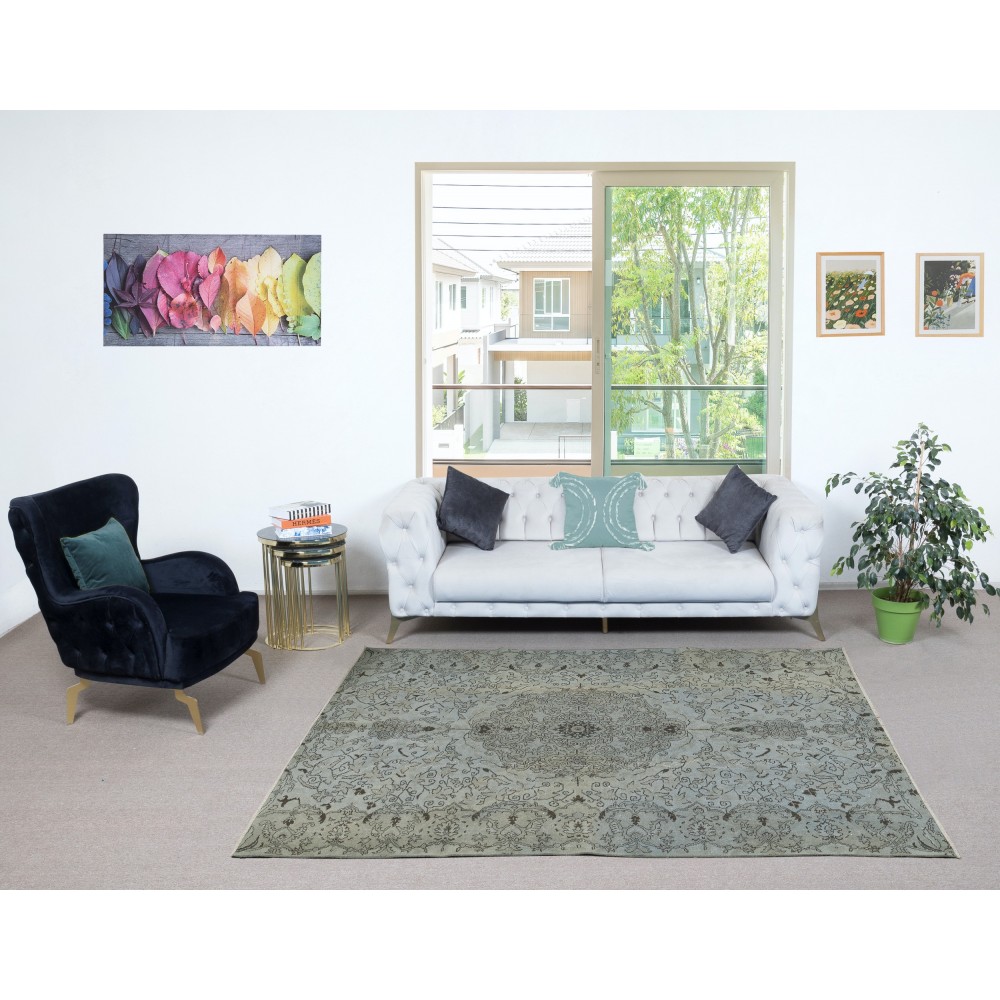 Contemporary Light Area Rug in Blue, Hand-woven and Hand-knotted in Turkey