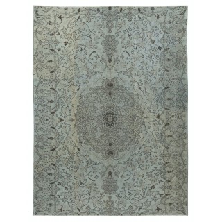 Vintage Area Rug Overdyed in Blue, Hand-woven and Hand-knotted in Turkey
