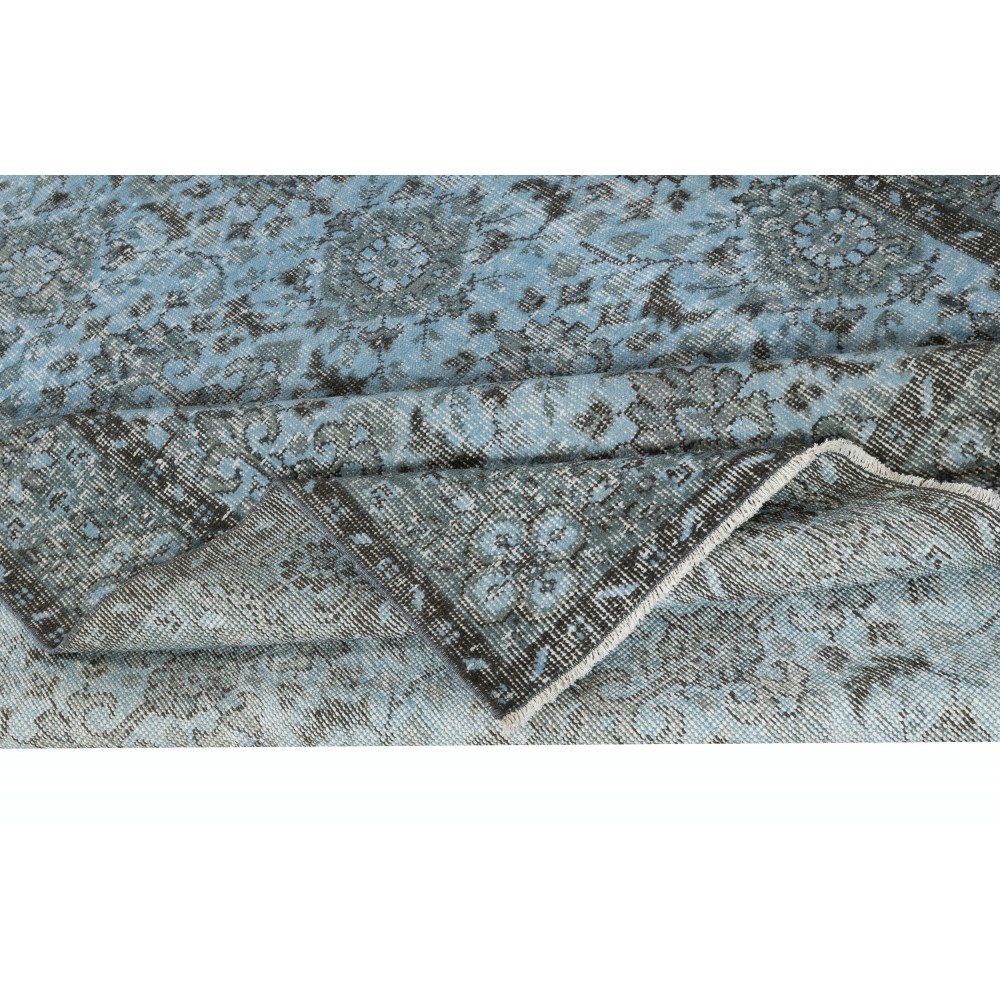 Modern Floral Patterned Area Rug in Blue, Hand-woven and Hand-knotted in Turkey