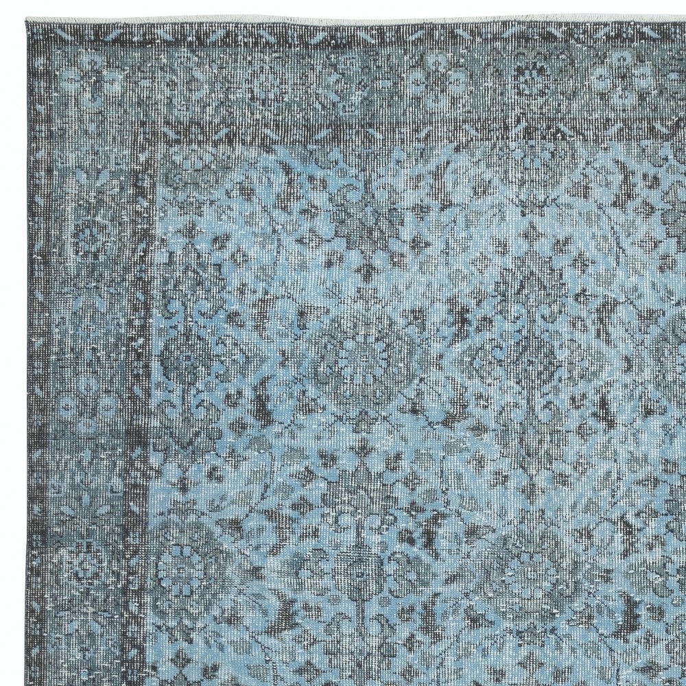 Modern Floral Patterned Area Rug in Blue, Hand-woven and Hand-knotted in Turkey