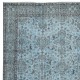 Modern Floral Patterned Area Rug in Blue, Hand-woven and Hand-knotted in Turkey