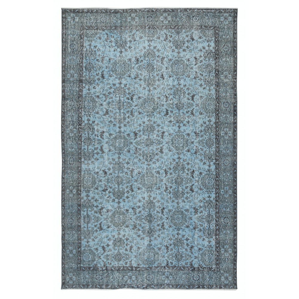 Modern Floral Patterned Area Rug in Blue, Hand-woven and Hand-knotted in Turkey