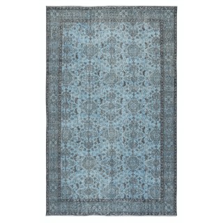 Modern Floral Patterned Area Rug in Blue, Hand-woven and Hand-knotted in Turkey