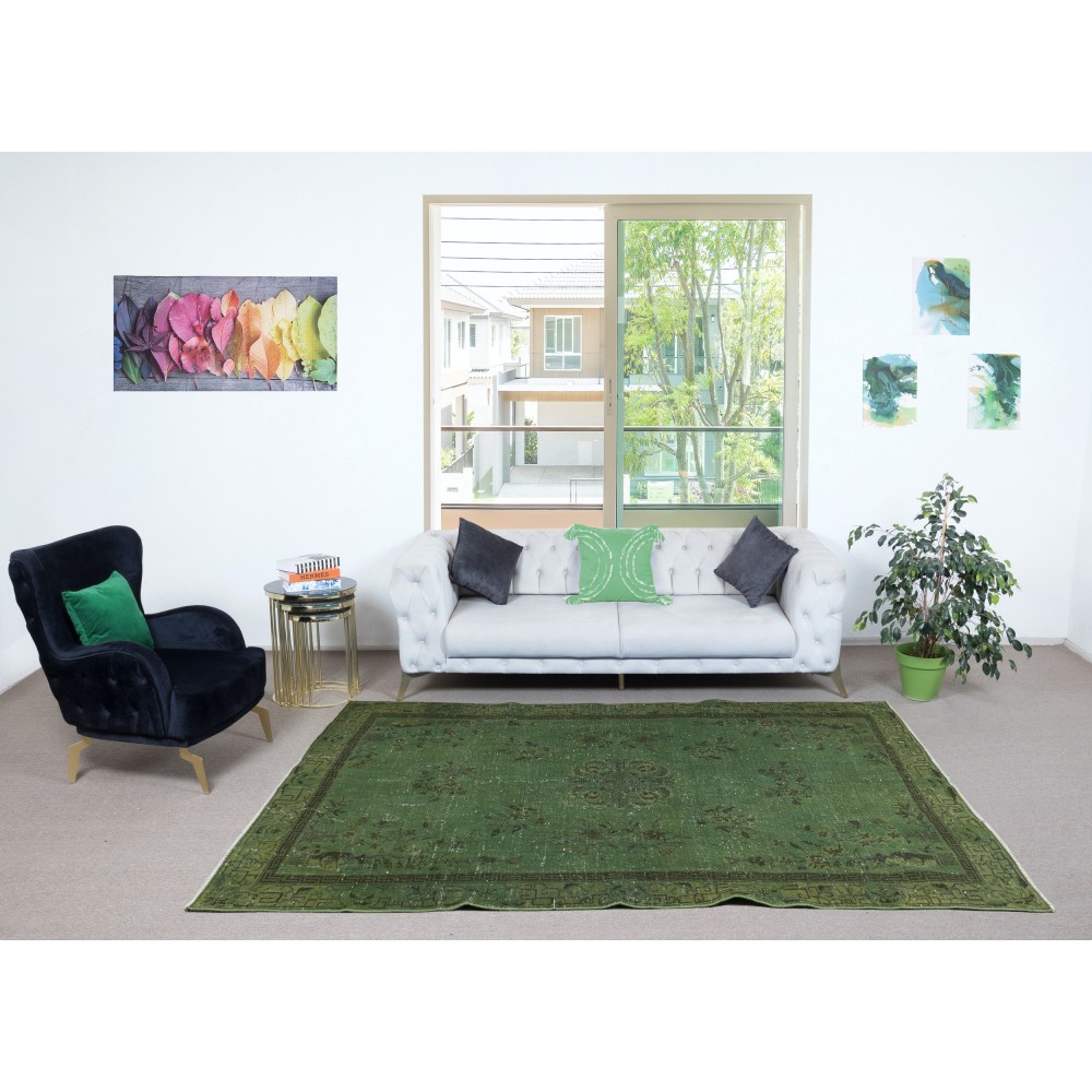Modern Handmade Turkish Wool Area Rug in Green