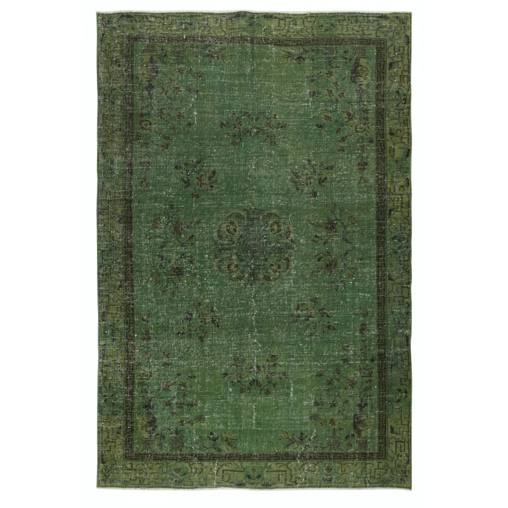 Modern Handmade Turkish Wool Area Rug in Green