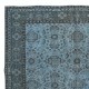Contemporary Handmade Blue Color Turkish Wool Area Rug with Floral Design