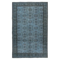 Contemporary Handmade Blue Color Turkish Wool Area Rug with Floral Design