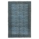 Contemporary Handmade Blue Color Turkish Wool Area Rug with Floral Design