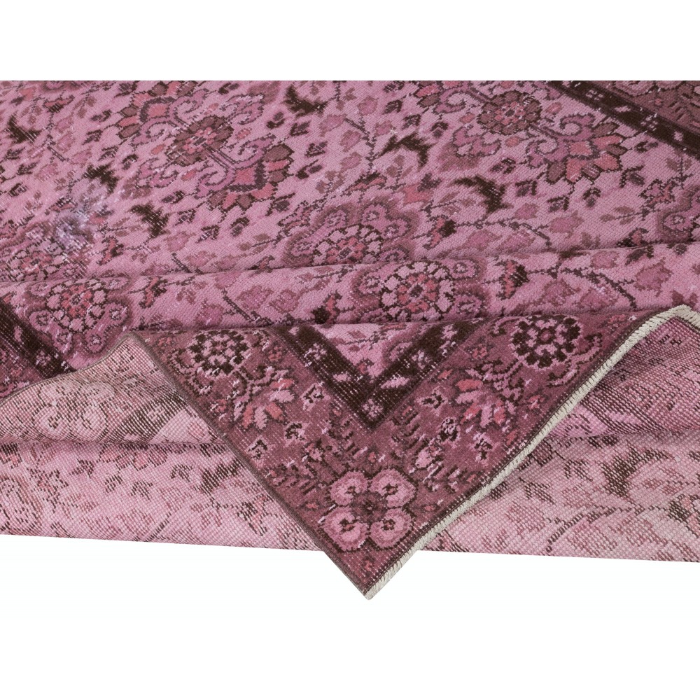 Contemporary Handmade Floral Patterned Turkish Wool Area Rug in Pink Color