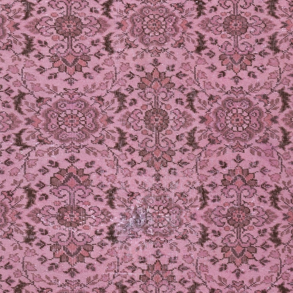 Contemporary Handmade Floral Patterned Turkish Wool Area Rug in Pink Color