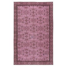 Contemporary Handmade Floral Patterned Turkish Wool Area Rug in Pink Color