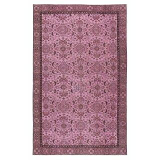 Contemporary Handmade Floral Patterned Turkish Wool Area Rug in Pink Color