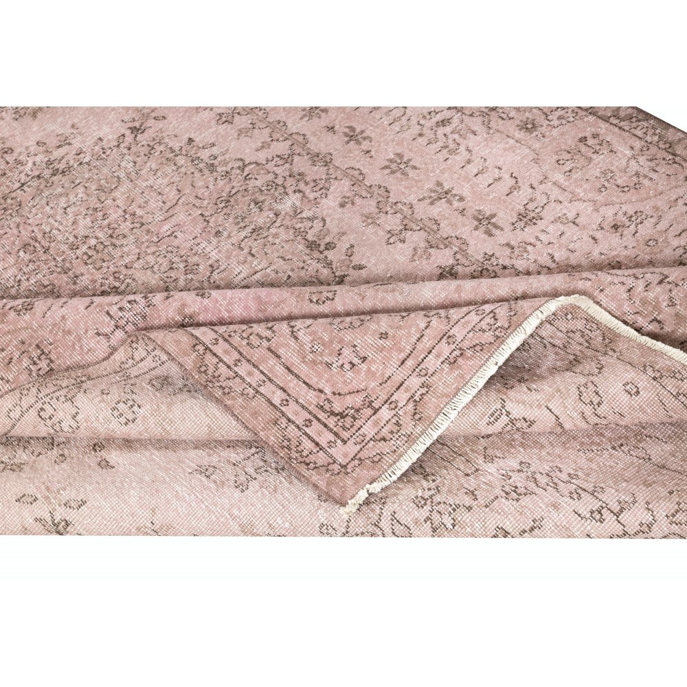 Vintage Handmade Turkish Area Rug redyed in Pink Color for contemporary interiors
