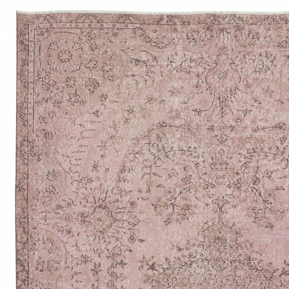 Vintage Handmade Turkish Area Rug redyed in Pink Color for contemporary interiors