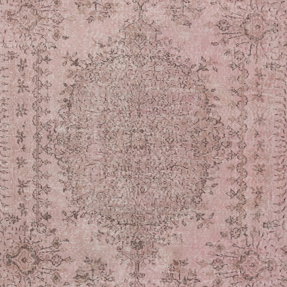 Vintage Handmade Turkish Area Rug redyed in Pink Color for contemporary interiors