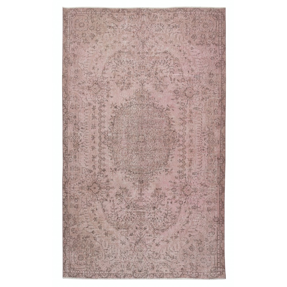 Vintage Handmade Turkish Area Rug redyed in Pink Color for contemporary interiors