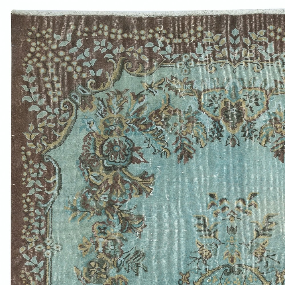 Modern Handmade Blue Color Turkish Wool Area Rug with Medallion Design