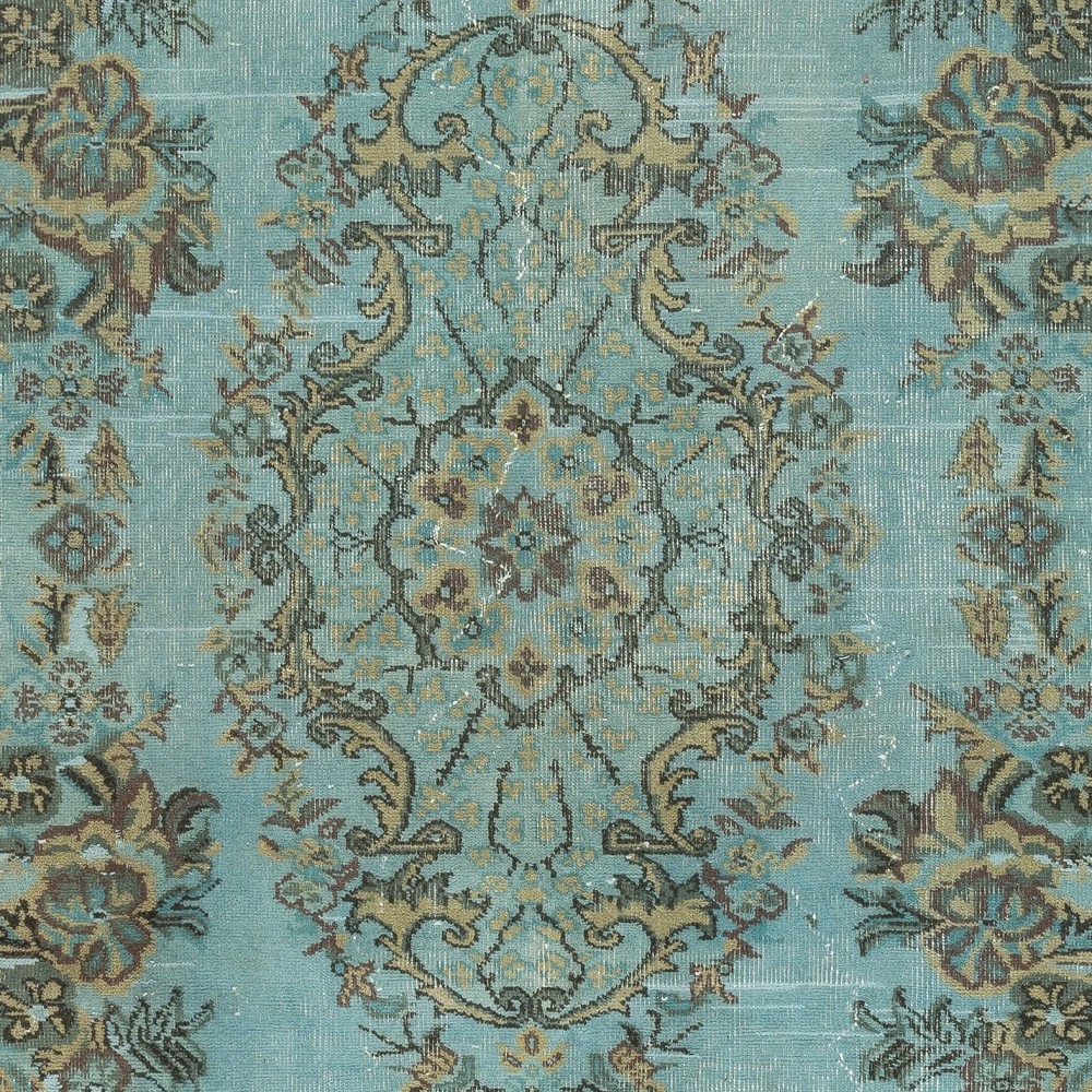Modern Handmade Blue Color Turkish Wool Area Rug with Medallion Design