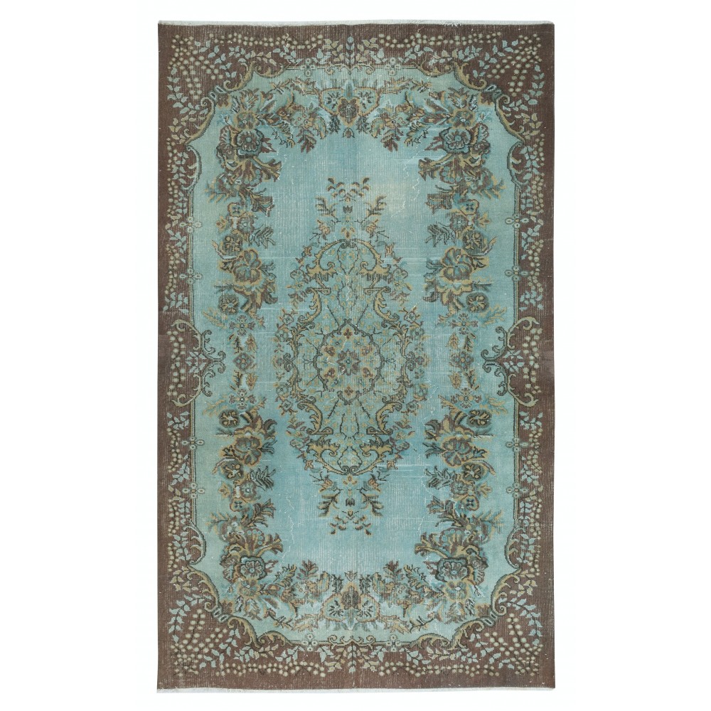 Modern Handmade Blue Color Turkish Wool Area Rug with Medallion Design