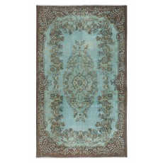 Modern Handmade Blue Color Turkish Wool Area Rug with Medallion Design