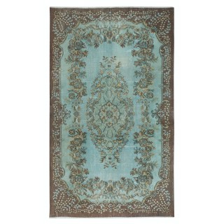 Modern Handmade Blue Color Turkish Wool Area Rug with Medallion Design