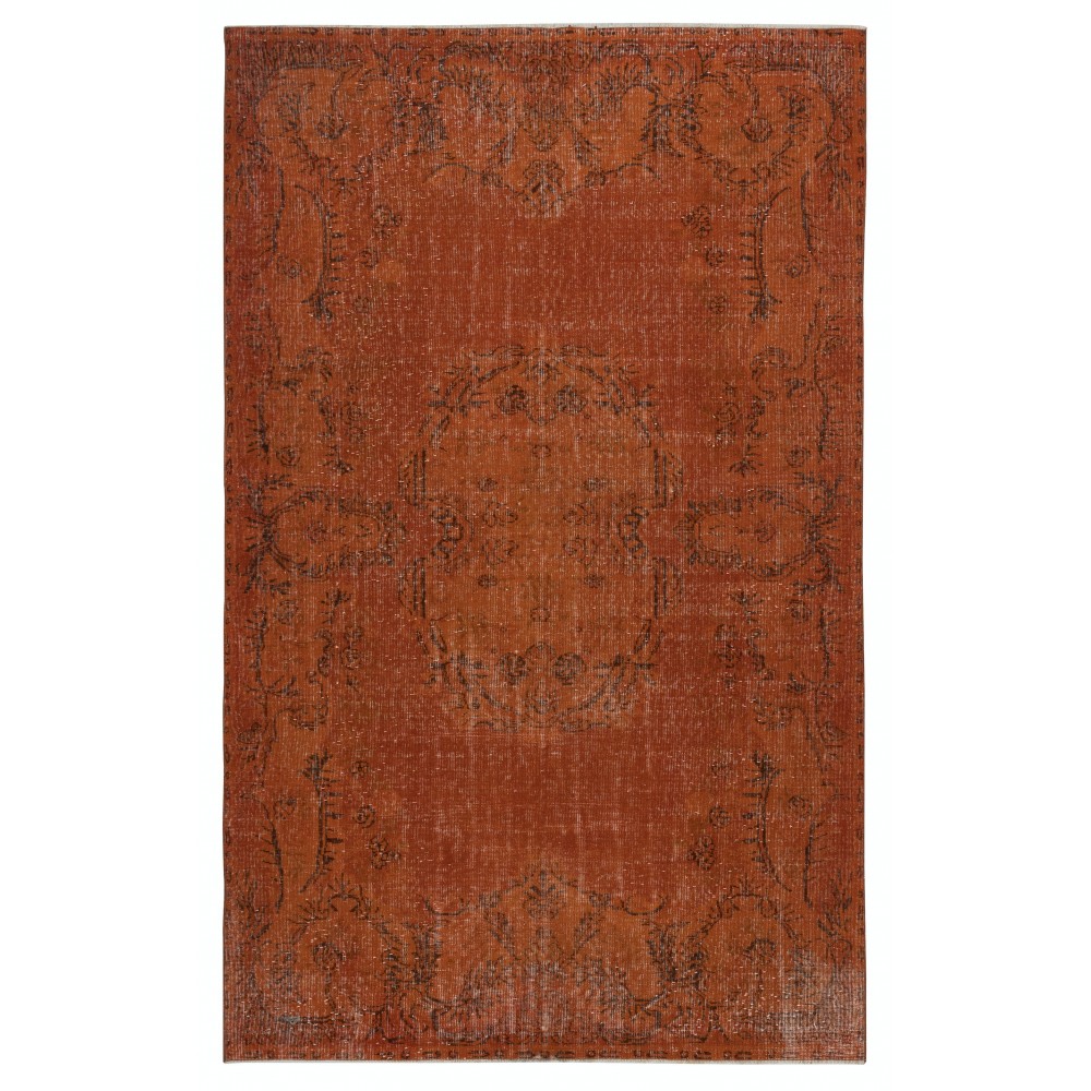 Modern Area Rug in Orange. Hand-Knotted in Turkey
