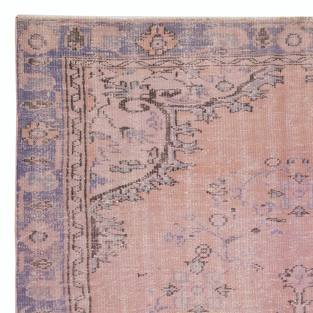 Modern Pink Color Over-Dyed Rug. Handmade Turkish Floor Rug. Bohemian Home Decor