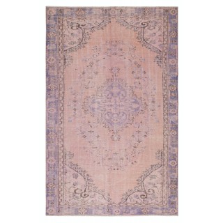Modern Pink Color Over-Dyed Rug. Handmade Turkish Floor Rug. Bohemian Home Decor