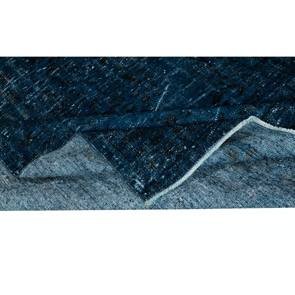 Contemporary Low Pile Area Rug in Nay Blue, Hand-woven and Hand-knotted in Turkey