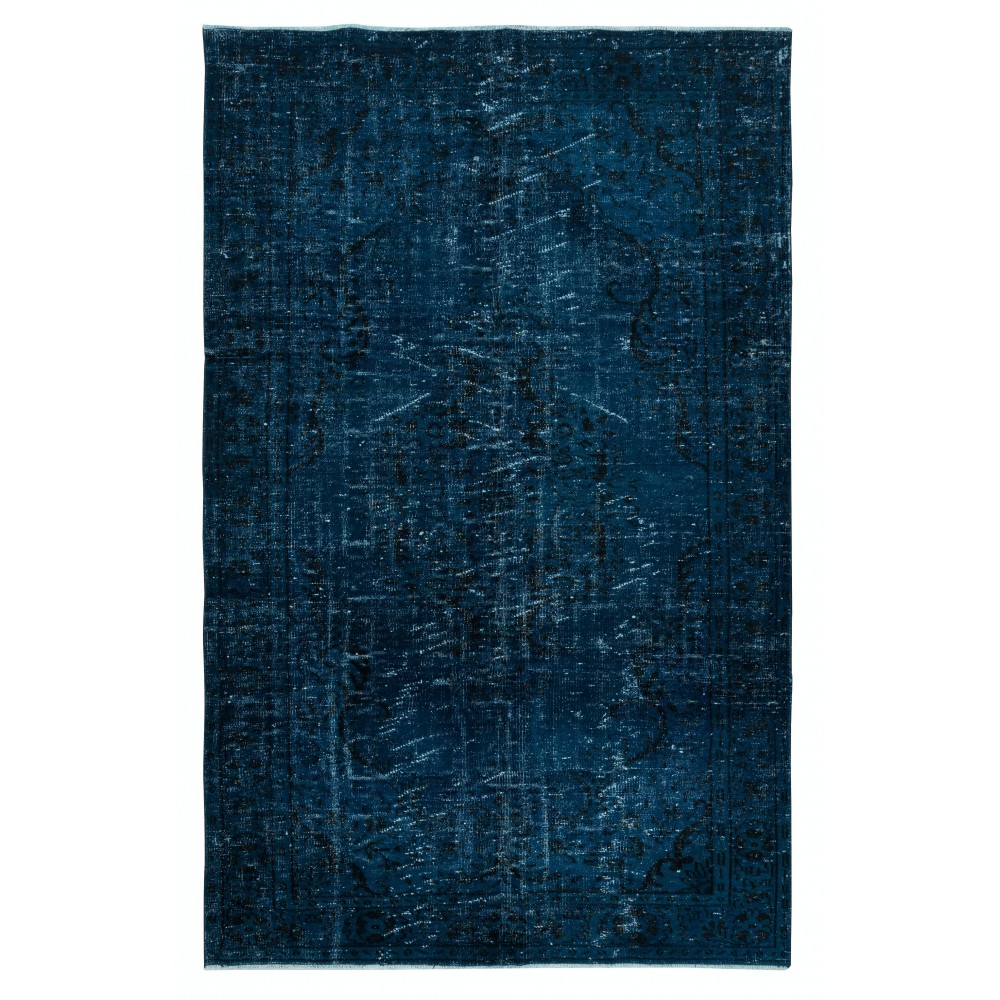 Contemporary Low Pile Area Rug in Nay Blue, Hand-woven and Hand-knotted in Turkey