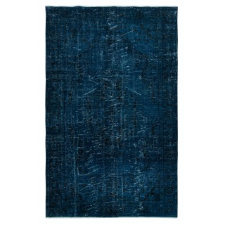 Contemporary Low Pile Area Rug in Nay Blue, Hand-woven and Hand-knotted in Turkey
