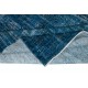 Distressed Modern Hand Knotted Turkish Wool Area Rug Re-Dyed in Navy Blue Color